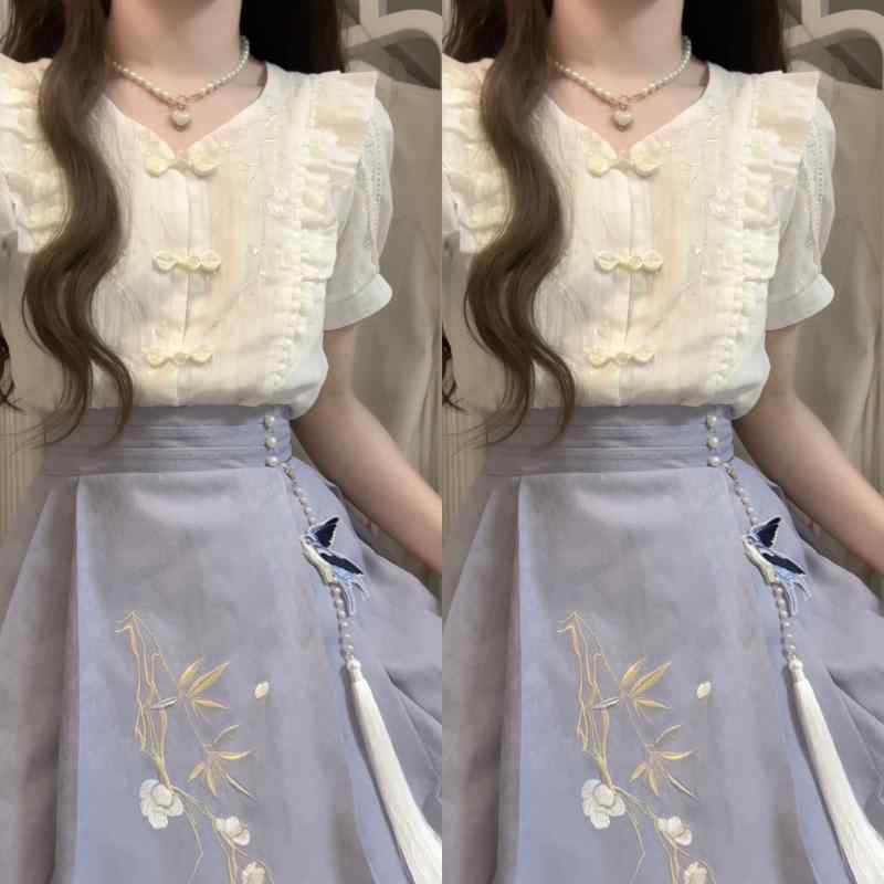セットアップ スカート チャイナ風 スーツ プリーツ 花柄 和風 衣装 半袖 レディース 夏 シック エレガント モダン フェミニン 上品 洗練 スタイリッシュ