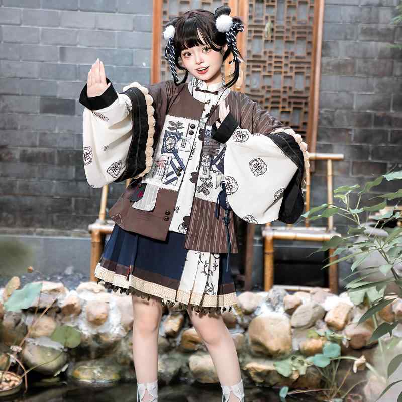 ロリータ チャイナ風 セットアップ ３点セット オールシーズン 長袖 伝統 かわいい デザイン おしゃれ コスチューム 仮装 レディース レトロ ショート