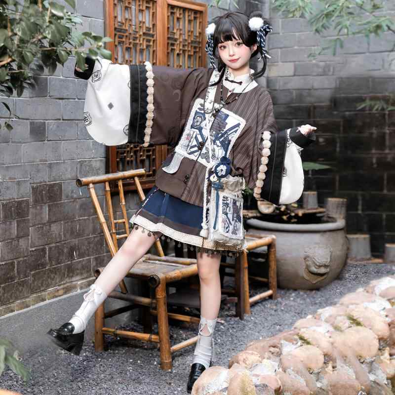 ワンピース ロリータ 仮装 パーティー セットアップ レディース コスチューム 上下セット シャツ スカート バッグ トップ チャイナ風 長袖