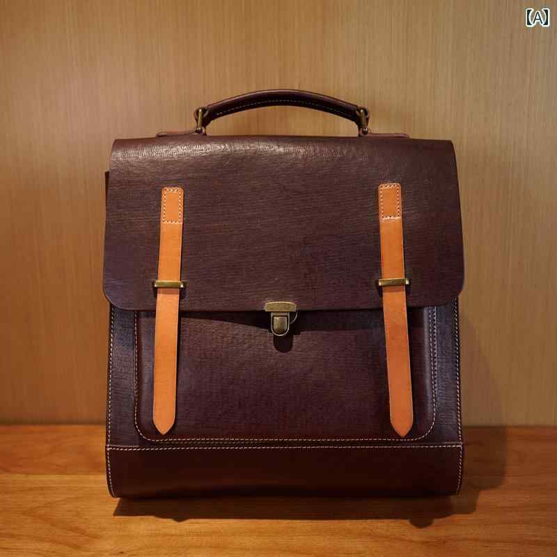 メンズ レディース バック デイパック リュックサック 牛革 正方形 32x10x35cm スクエア型 ヴィンテージ クラシック ハードハンドル エレガント 上質 アンティーク 耐久性 レトロ 茶|ラ・グラーヌ