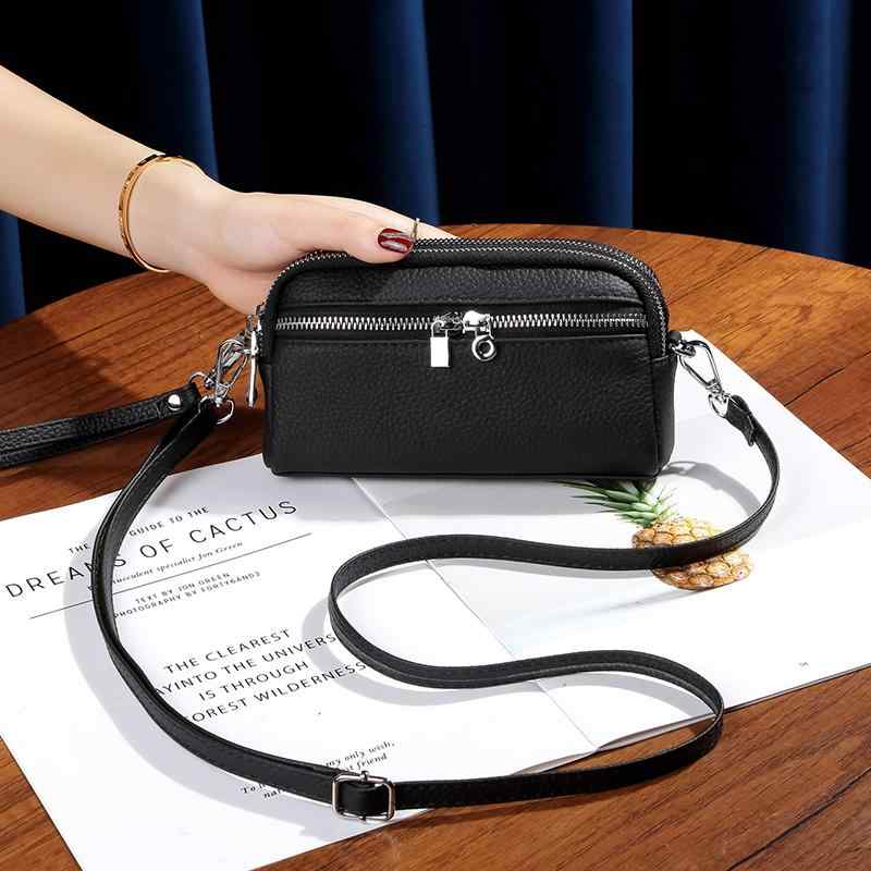 レディース 柔らかい ソフトレザー 牛革 ワンショルダー クロス ボディ 小さい ミニ バッグ 横型 小型 スマートフォン スマホ入れ かばん 革 レザー ダブル ジッパー ハンドバッグ 小銭入れ