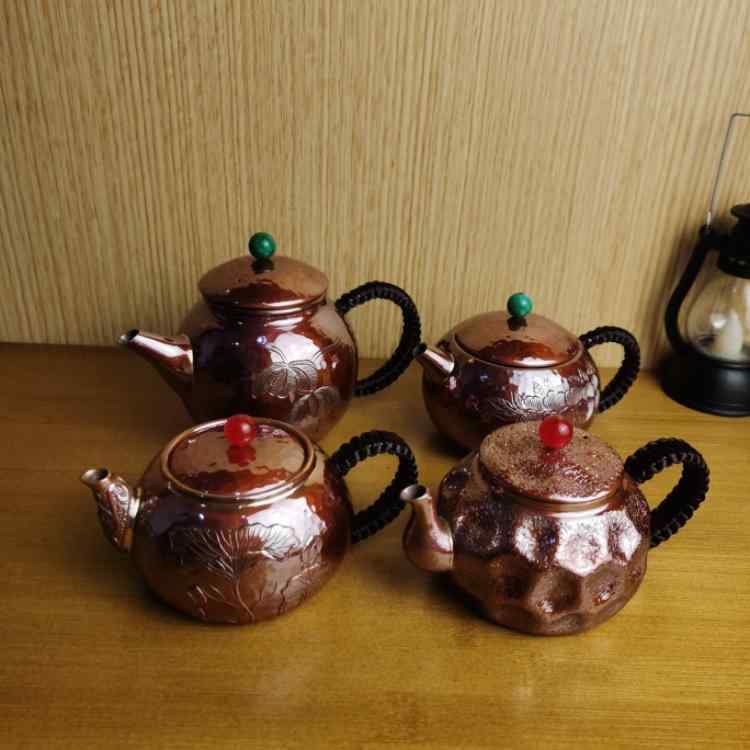 急須 茶瓶 銅 小さいサイズ ティーポット 凸凹模様 デザイン性 カンフー茶 彫刻 和風 サイド ハンドル アンティーク おしゃれ