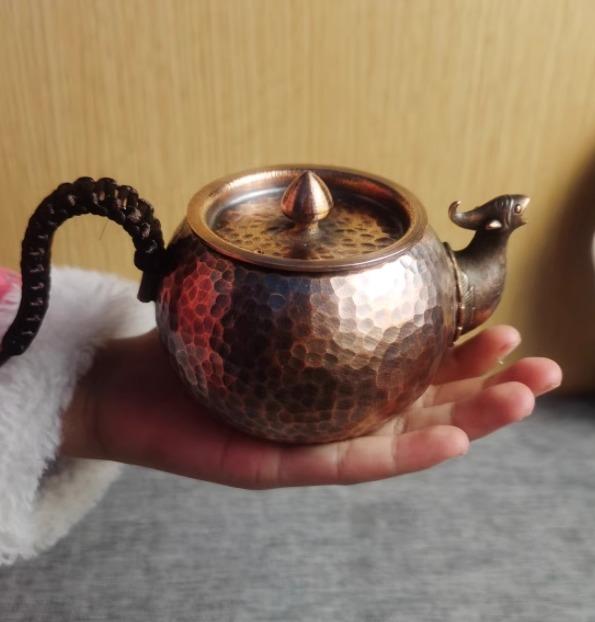 急須 茶瓶 銅 ティーポット ケトル 家庭用 ミニサイズ 厚手 レトロ アンティーク ディテール 伝統工芸 おしゃれ