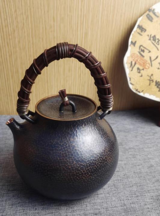 湯沸かし レトロ ティーポット 急須 銅 湯沸かし 熱する 茶道具 熱湯用 湯わかし 多役立つこと 分かりやすい 瀬戸もの風 珈琲