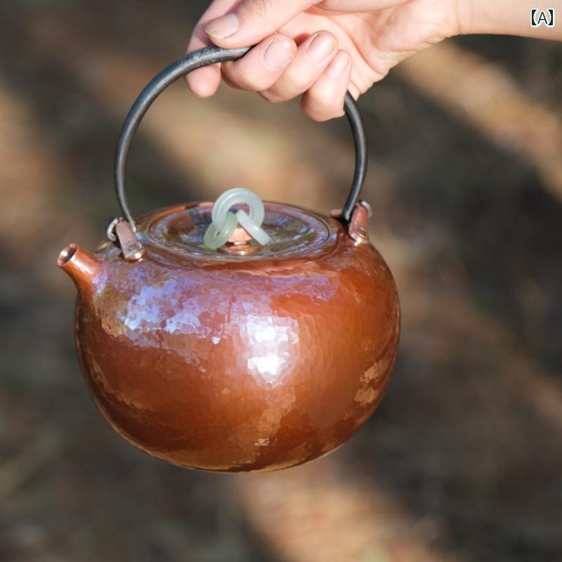 湯沸かし レトロ ティーポット 和風 焼き林檎型 ポット アンティーク 赤銅色 釜 急須 室内装飾 紅茶ひと休み 今めかしい