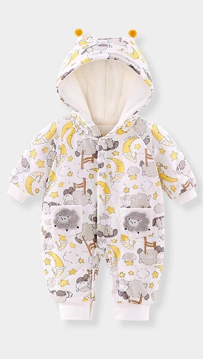 ジャンプスーツ カバーオール 赤ちゃん フード付き オールインワン アウトドア ファッション 綿 男の子 女の子 新生児 冬 長袖 ポケット付き コットン かわいい デザイン
