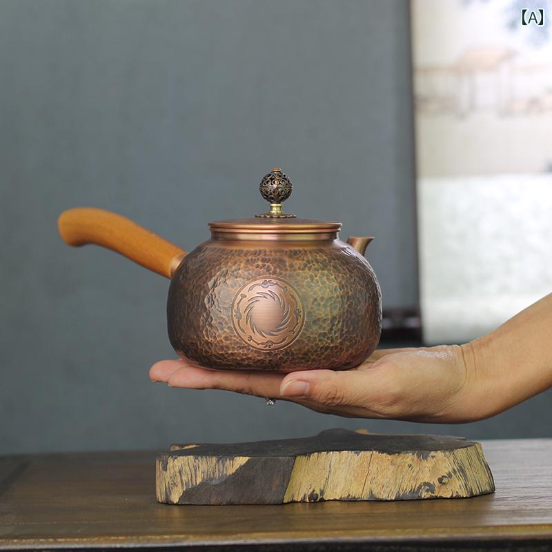 ティーポット 湯わかし 急須 身寄り用 銅製 湯わかし 茶道具 茶器 付属品 余暇活動 レトロ 槌目飾りつけ 言い慣わし芸術 お茶ひと休み 600ml 心ゆかしい おもてなし
