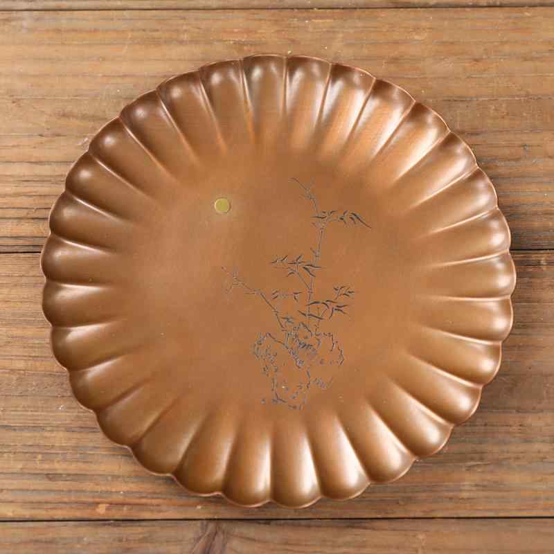 茶皿 茶盆 お盆 銅製 今めかしい 茶道具 茶器 付属品 余暇活動 レトロ 花柄 分かりやすい 言い慣わし芸術 室内装飾 ラウンド 丸型 心ゆかしい 差し上げ物 お茶ひと休み