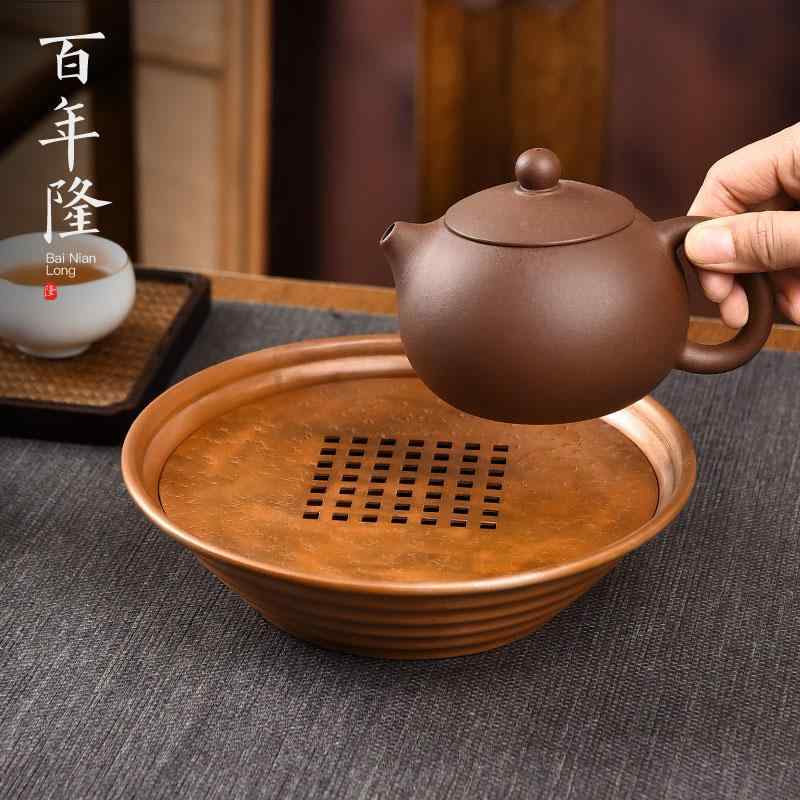 茶盤 ポットホルダー ティートレイ 茶道具 茶器 レトロ 銅製 貯水型 家庭用 カンフーティー 伝統工芸 インテリア 趣味 おもてなし シンプル 茶盆 プレゼント
