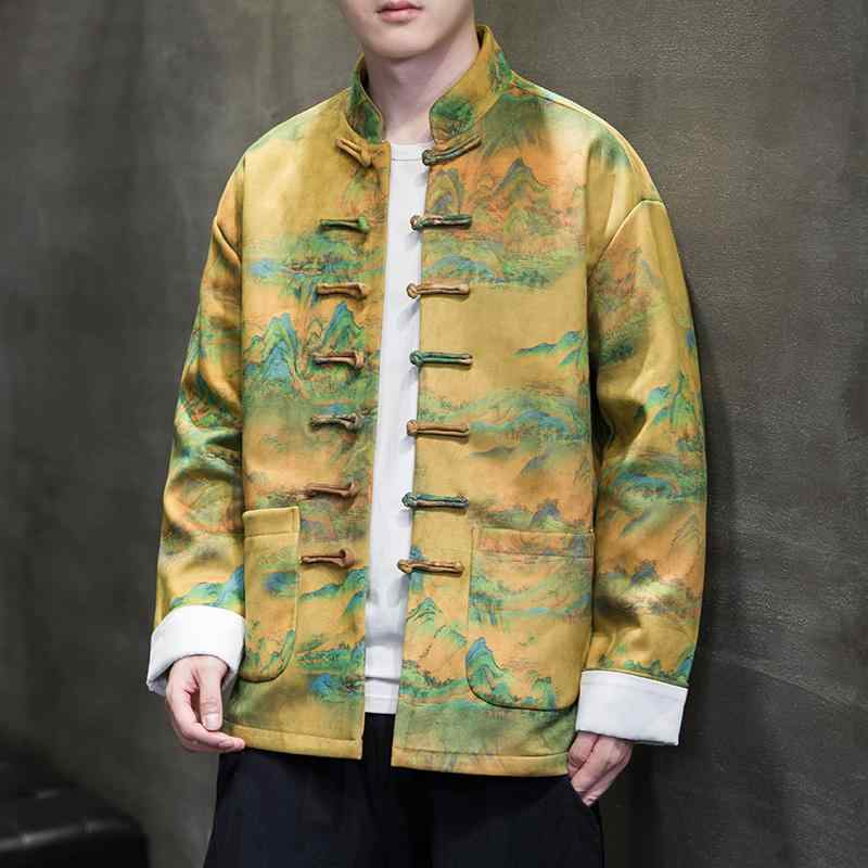 メンズ トップス シャツ ジャケット プリントジャケット チャイナ風 長袖 大きいサイズ 秋冬 唐服 軽量素材 ソフトタッチ 伝統 エキゾチック シンプル レジャー 休日 紳士服