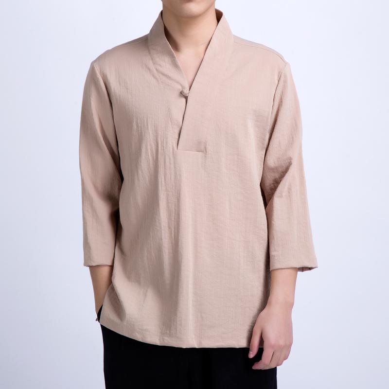 Tシャツ トップス メンズ シャツ チャイナ チャイナ風 七分袖 大きいサイズ 夏 唐服 軽量素材 涼感 柔らか 伝統 エキゾチック シンプル レジャー 休日 紳士服