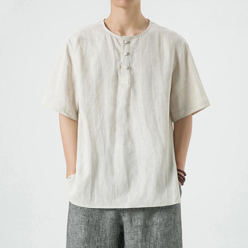 Tシャツ トップス メンズ 紳士服 リネンシャツ チャイナ風 半袖 大きいサイズ 夏 唐服 軽量素材 涼感 柔らか 伝統 エキゾチック シンプル レジャー 休日
