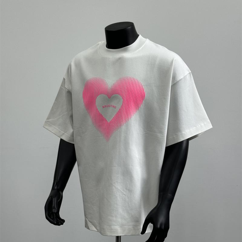 Tシャツ トップス プリント ハート 半袖 夏 ユニセックス ゆったり スポーティ カジュアル デイリー レジャー リゾート 休日 メンズ レディース