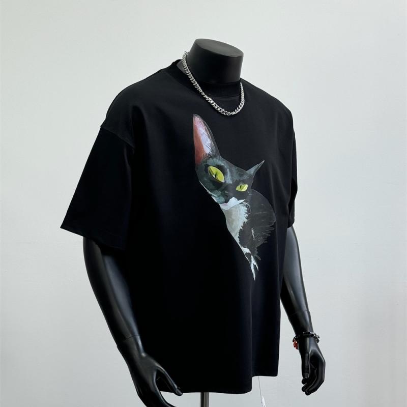 Tシャツ カットソー ユニセックス 猫プリント アメカジ 半袖 夏 ゆったり スポーティ カジュアル デイリー レジャー 休日 メンズ レディース