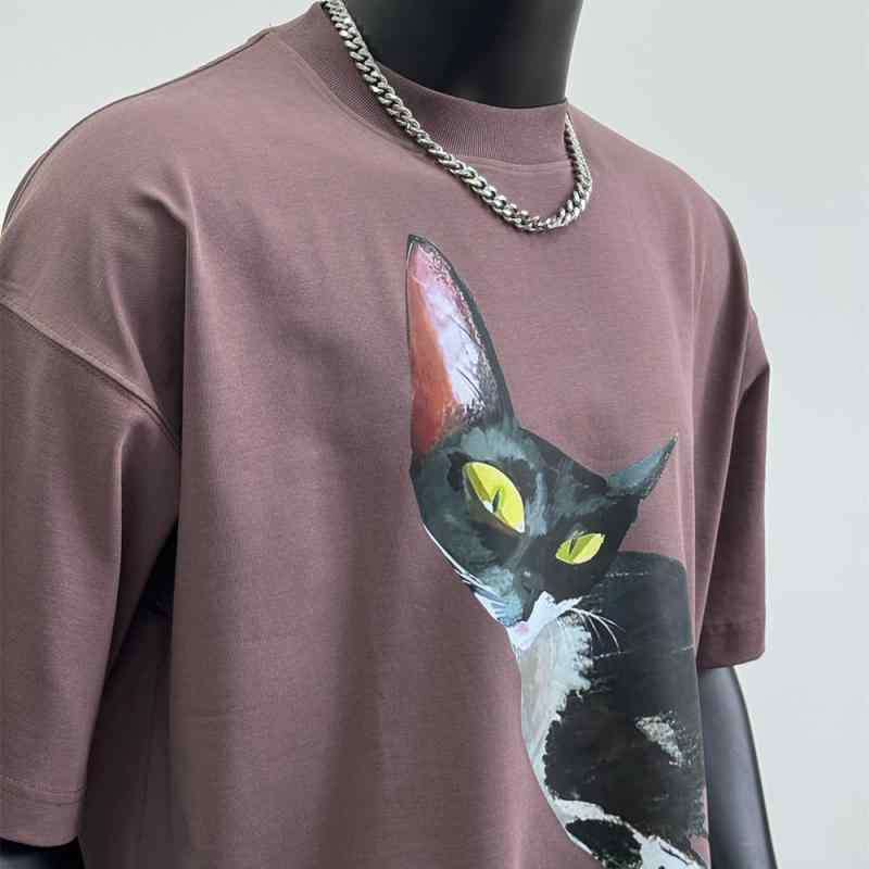 Tシャツ カットソー ユニセックス キャットプリント アメカジ 半袖 夏 ゆったり スポーティ カジュアル デイリー レジャー 休日 メンズ レディース
