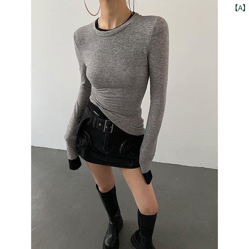 トップス 重ね着風 まがい物 背広 下着類 座標軸輪っか プルオーバー レディース 秋冬 か細い 長袖 か細い相応う 心地よい 無地