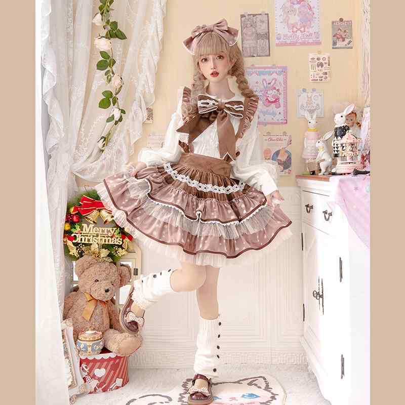クラロリ サスペンダースカート ロリータ キャミドレス レース フリル リボン ミニスカート ケーキスカート 軽い 衣装 冬 おしゃれ かわいい ロマンティック
