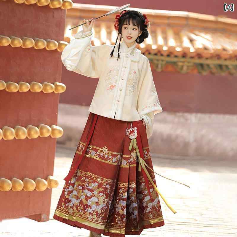 漢服 フェミニン セットアップ スカート スーツ チャイナ風 プリーツ 花柄 ドラゴン 金柄 赤 衣装 レディース 春秋 舞台 祭り 伝統 レトロ 文化 豪華 華やか モダン 9,542円