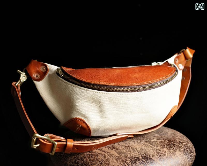 チェストバッグ バッグ メンズ おしゃれ レトロ キャンバス コットン ショルダーバッグ アクセントポケット ジッパー 綿 ウエストバッグ かばん ミディアム ファッションアイテム｜ラ・グラーヌ