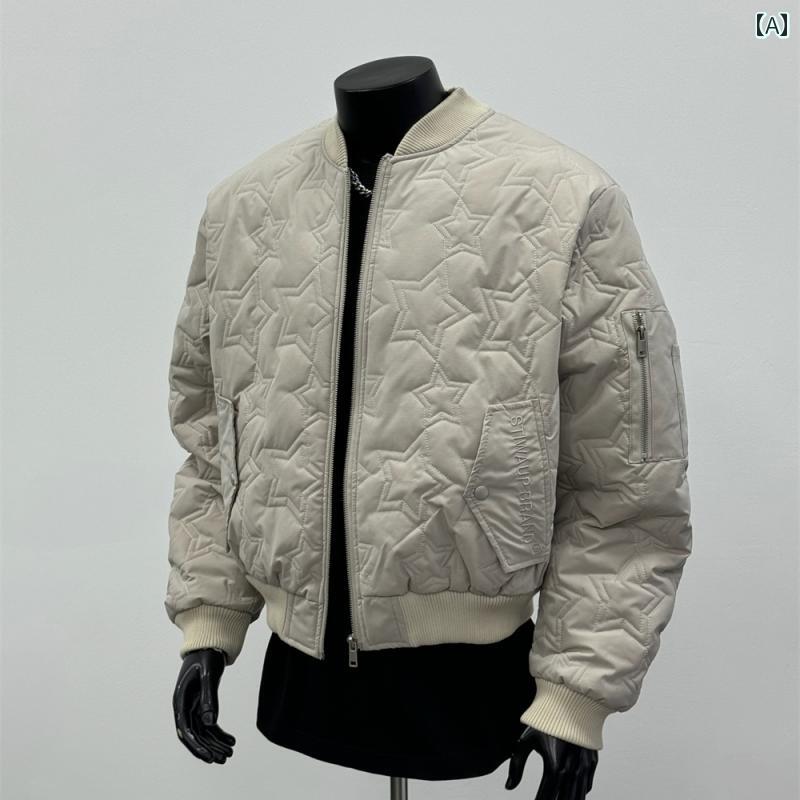 ブルゾン ジャンパー メンズ 冬 長袖 襟 厚手 レトロ 防寒服 星柄コート ジャケット 保温性 暖かい ベースボールカラー カジュアル 男性|ラ・グラーヌ