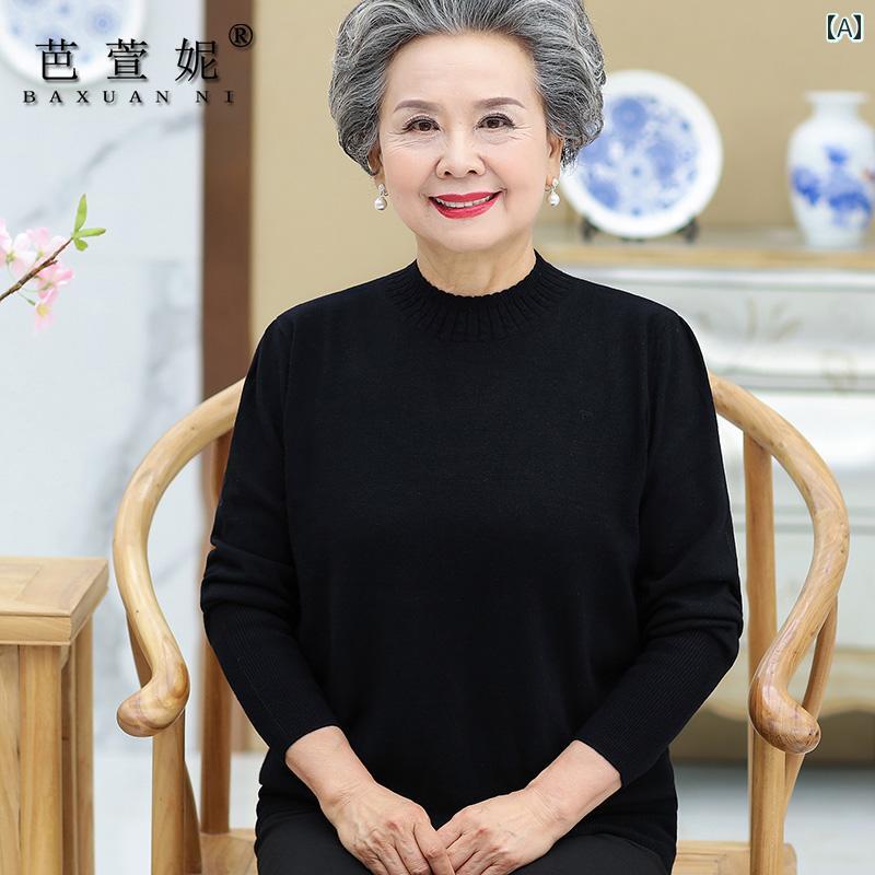 レディース 春秋冬 長袖 セーター レイヤリング シャツ おばあちゃん 大きいサイズ ニット トップス 暖かい
