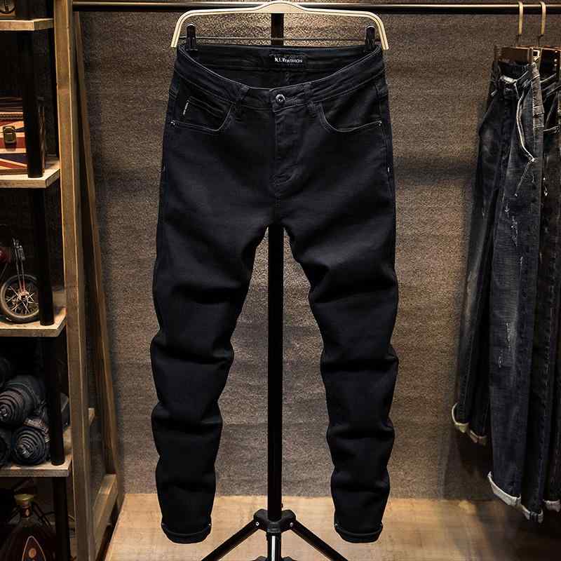 デニムパンツ デニム ジーンズ ジーパン ストレートジーンズ ブラックジーンズ ストレッチデニム スリムフィット 裏起毛 春秋 カジュアル レジャー 休日 デイリーユース メンズ
