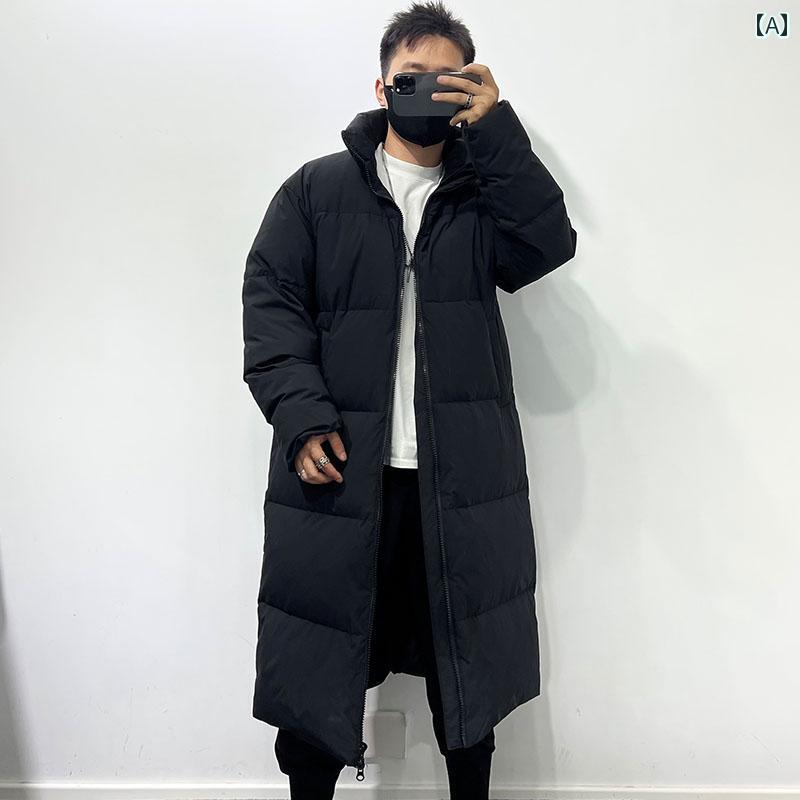 ダウンジャケット コート 冬 ロング丈 膝上 厚手 ジャケット アウターウェア メンズ ファッション ダブルジッパー シンプル スタンドカラー デイリー使い 暖かい 防寒 快適性