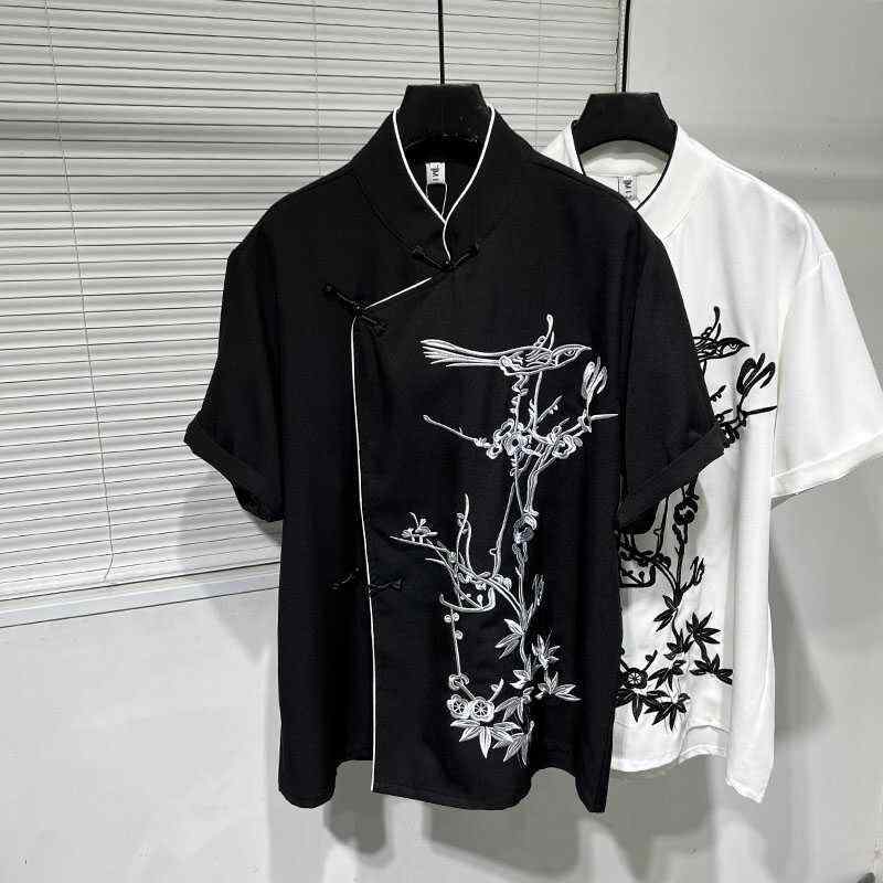 メンズ プルオーバー 心地好い トップス 瀬戸もの風 曲がった鶏冠 名取り草打ち倒す 夏 薄っぺら 重厚感 刺しゅう ノン鉄 流行り物 照明ランプ色合い 自己同一性的 かっこ良い かっこ良い 今めかしい メンズファッション-トップス-カジュアルシャツ