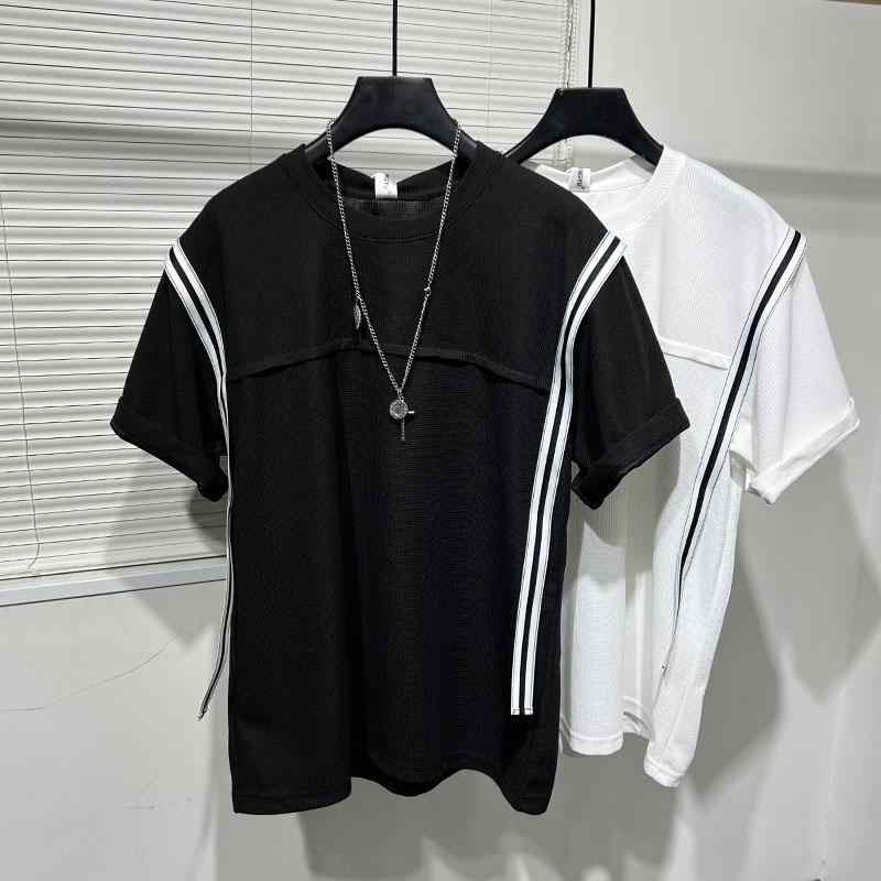 夏 ダーク ファッション リボンつなぎ アイロン不要 Tシャツ メンズ シンプル 速乾 半袖 トップス 涼感 ストリート スタイリッシュ 日常使い カジュアル