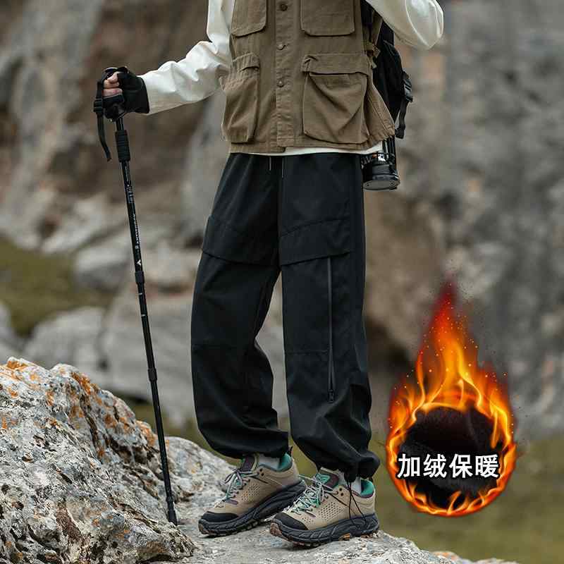 秋冬 男性用 メンズ 登山パンツ カジュアルパンツ フリース 裏起毛 秋冬 防寒 防風 ハイキング アウトドア ノーアイロン 暖かい