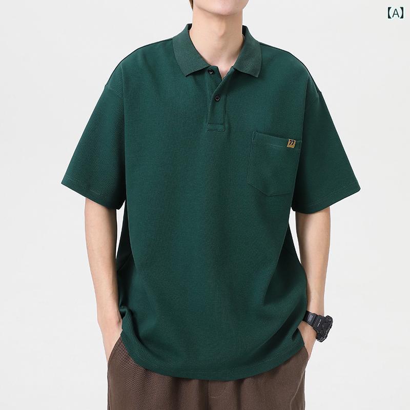 ポロシャツ 夏 半袖 Tシャツ メンズ 高級感 刺繍 シンプル 軽い 馴染みやすい 男性用 ゆったり 大きいサイズ カジュアル トップス ウォッシュド レジャー