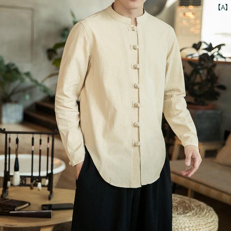メンズ チャイナテイスト シャツ 中華服 中国 服 ファッション カジュアル 普段着 レトロ ゆったり 男性 大きいサイズ｜ラ・グラーヌ