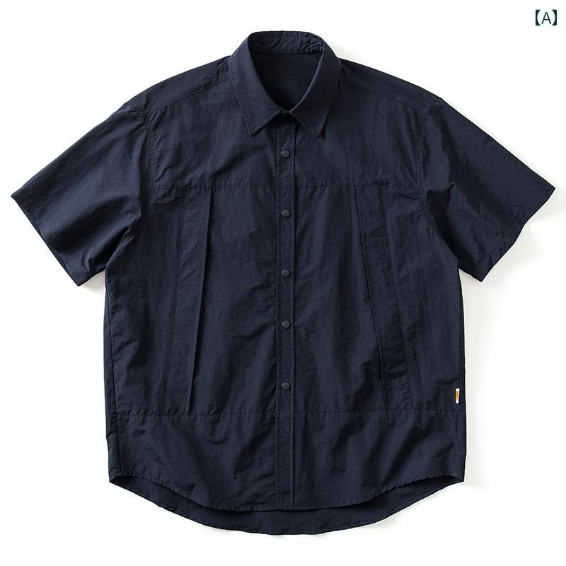 半袖シャツ カジュアル ワーク メンズ 紳士服 男性用 トップス シャツ おしゃれ レトロ 夏 ストリート ラウンドネック シンプル