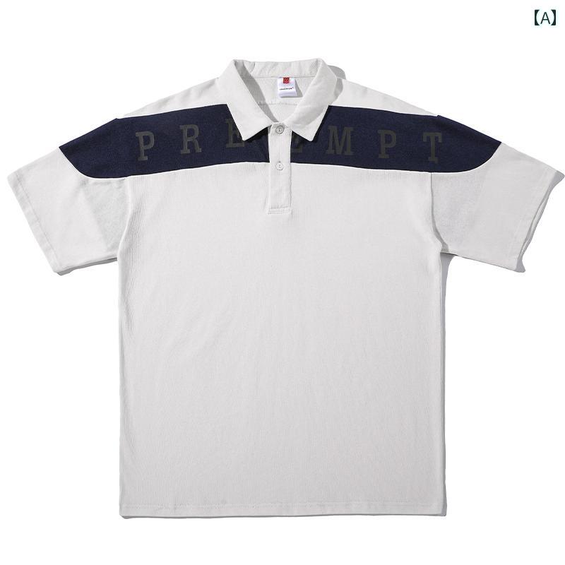 ポロシャツ メンズ 半袖 夏 カラーブロック Tシャツ カップル トップス レジャー ゆったり ストリート テキスト レター 男性用 サマー