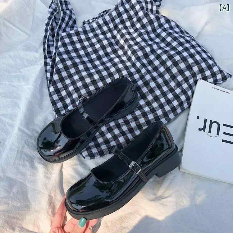 レトロ 革靴 レディース シューズ 英国風 シングル シューズ 春夏 ワンタッチ バックル ミディアム ヒール ブラック