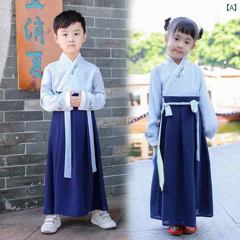 漢服 民族衣装 コスチューム 少年 キッズ 少女 伝統 中国風 幼児向け 小学生向け エスニック ポリエステル 中国 男の子 中秋服 公演 女の子 衣装