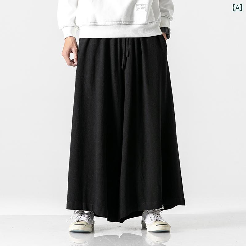 ゆったり パンツ ズボン 唐 漢 チャイナ風 麻 綿 キュロット 宋 ズボン ワイド レッグ ブルマ メンズ エスニック レトロ 漢服|ラ・グラーヌ