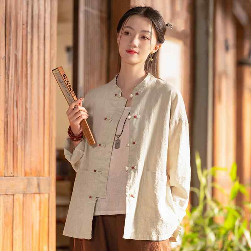 レディース 僧 院 信徒 服 女性 レトロ 立ち襟 糸巻き ボタン トップ カーディガン 仏教 禅 風 女性 ジャケット 春