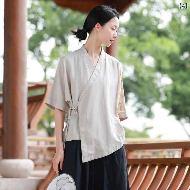 レディース 瀬戸もの風 セットアップ 口さかしい 成人女性用 漢服 茶師服 禅 読みもの 美術 芸師服 夏 思い入れる服 中国 仕掛ける リネン 綿織物 色つや立ちはだかる ワイドレッグパンツ