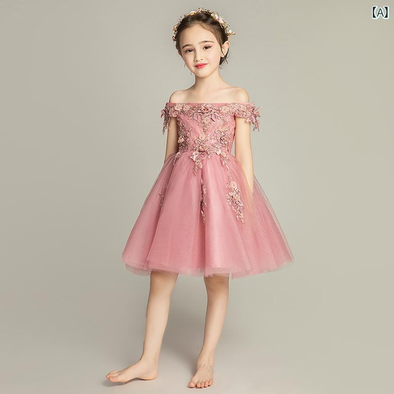 キッズ イブニングドレス プリンセス ドレス ガール ロングテールドレス キャットウォーク ショー 衣装 夏 バースデー ドレス 前短く後ろ長いドレス ロングドレス ショートドレス ファッション