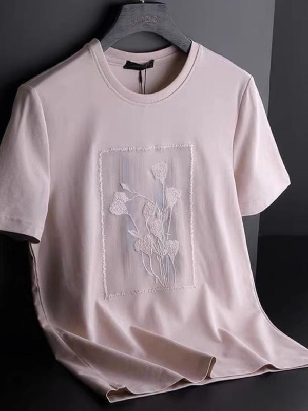 Tシャツ トップス レディース おしゃれ ファッション 半袖 夏 薄手 スリム モダン ラウンドネック シック 刺繍 パープル カジュアル｜ラ・グラーヌ