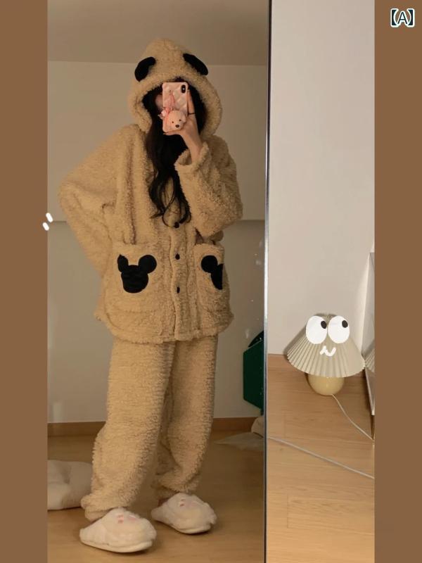 パジャマ 寝間着 フード付き 長袖 ゆったり 冬 暖かい くつろぎ ギフト ルームウェア ホームウェア レディース フリース 大きいサイズ 厚手