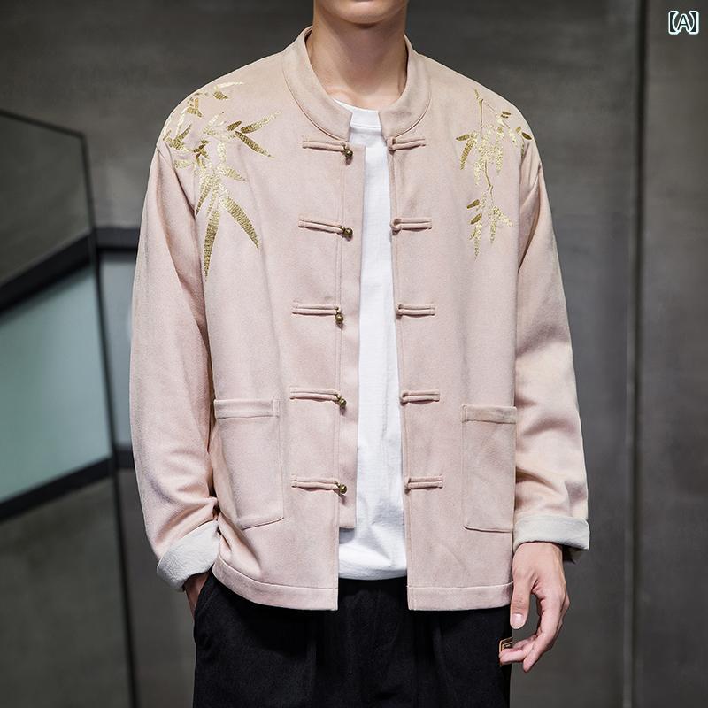 メンズ チャイナテイスト 上衣 中華服 中国 服 流行り物 心地よい 普段着 レトロ ゆったり 成人男性 気が大きい大きさ 秋