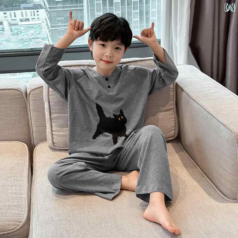 寝間着 子供服 キッズ パジャマ 男の子 春秋 セットアップ リラックス ホームウェア 猫 プリント 中学生 カジュアル グレー 4,997円