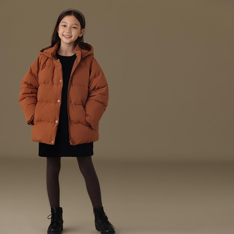ちびっ子服 キッズ 流行り物 お坊っちゃん お嬢さん 厚地の外套 朦々たる 生あたたかい 冬 落ちこむ上衣 取りはずし能力のある ボンネット 分かりやすい オレンジ色 アウター