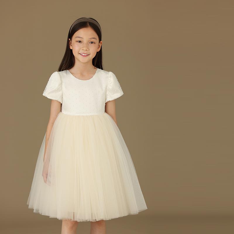 ワンピース チュールスカート キッズ 子供服 春 女の子 白 ドレス スカート パフォーマンス プリンセス シースルー 誕生日 パーティー かわいい 清楚｜ラ・グラーヌ