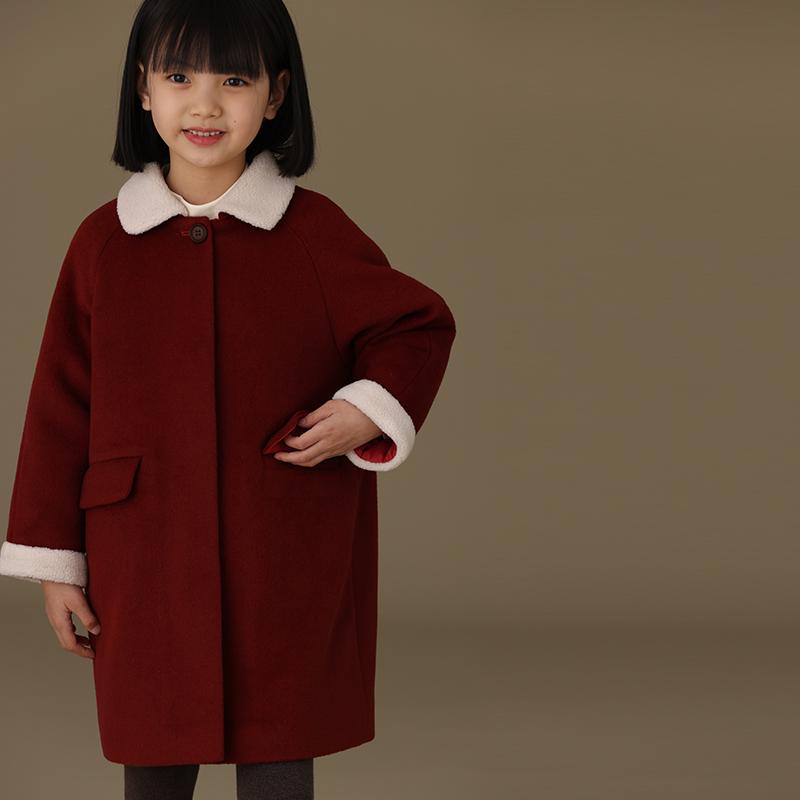 子供 冬服 レッド コート ウール 厚手 ベビー 防寒 アウター 女の子 カジュアル おしゃれ 上品 かわいい｜ラ・グラーヌ