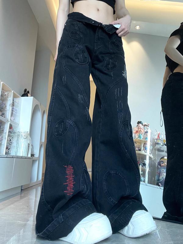 ワイドレッグパンツ デニム ストリート アメリカン レトロ ラフ 楽天市場】メンズ 黒 グレー ウォッシュド ジーンズ ストリート