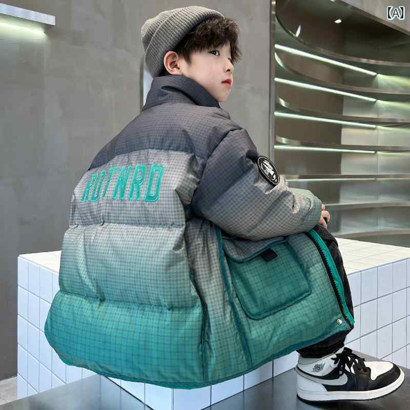 ダウン ジャケット 子供服 キッズ 男の子 ストリート 冬 厚手 アウター グラデーション 韓国 シッパー 普段着 おしゃれ