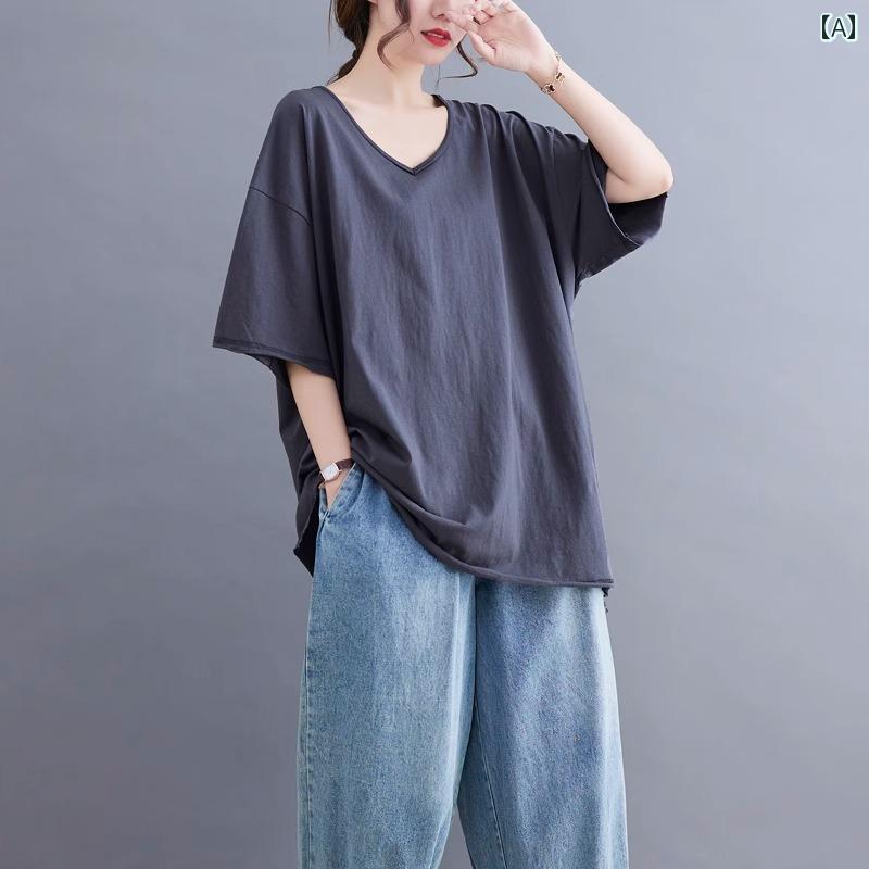 レディース Tシャツ Vネック 半袖 夏 薄手 ベーシック シンプル 万能コーデ キュート トップス 女性 カジュアル 普段着 ファッション